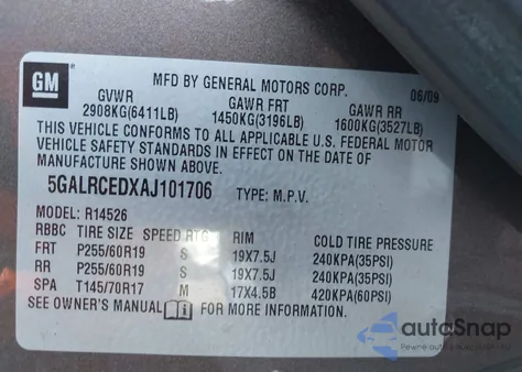 2010 Buick Enclave 2Xl z USA, uszkodzony, nr VIN 5GALRCEDXAJ101706